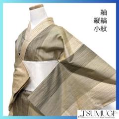 小紋 紬 単衣 変わり縦縞 グラデーション 変わり格子 着物 054a