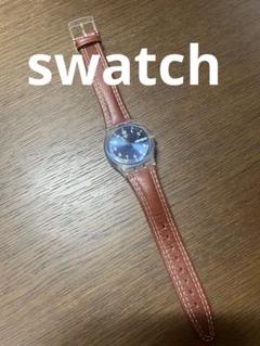 swatch 青文字盤 レザーベルト アナログ時計
