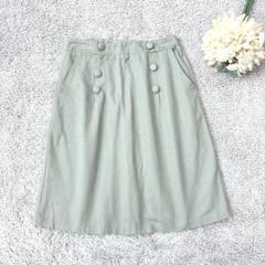 ミニスカート　グリーン　くるみボタン　後ろゴム　レトロ　コットン100%