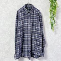【ゴールデンベア】チェック柄シャツ L ネイビー系チェック長袖 ボタンダウン仕様