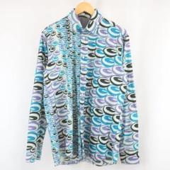 美品 マルチカラー サークル アート 総柄 シャツ 古着 ブルー パープル