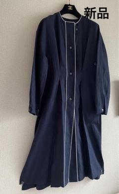 新品＊DAMA ¥31.900- NAVYノーカラーロングコート13号 新品＊DAMA ¥31.900- NAVYノーカラーロングコート13号レア
