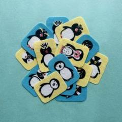 布シール⚫︎7種のペンギン：スクエア（青•黄色）14枚