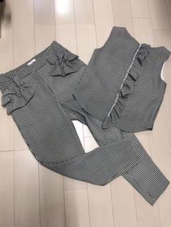 フレイアイディー フリル セットアップ トップス パンツ チェック柄のみ