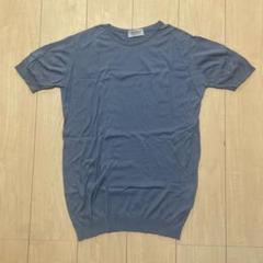 極美品　JOHN SMEDLEY ネイビー 半袖コットンニット　　S 極美品 JOHN SMEDLEY ネイビー 半袖ウール混コットンニットポロ