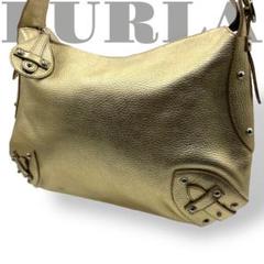 極美品 フルラ ワンショルダーバッグ メタリック レザー 本革 金 ゴールド