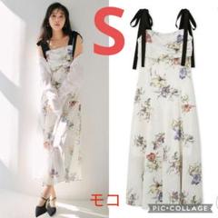 新品タグ付　ショルダーリボンフラワーワンピース　白　FRAY I.D