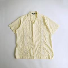90s 刺繍デザイン　半袖開襟キューバシャツ　黄　L ボックスシルエット　古着