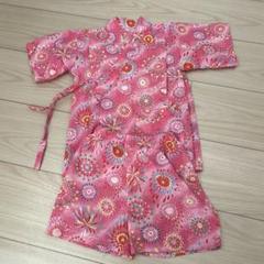 【美品】100 ピンク　花火　綿100% 甚平
