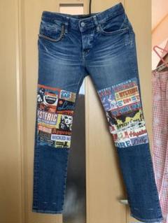 ヒステリックグラマー ガール柄 裏側チェック切り替えデニム レディースSサイズ ヒステリックグラマー ガール柄 裏側チェック切り替えデニム