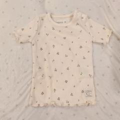 リブ編み小花柄フリル袖トップス 70