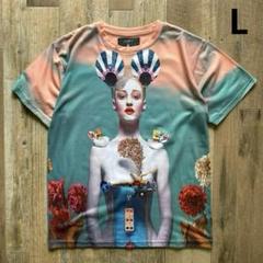 美品 海外 ファッション tシャツ モード系 アート系 総柄 カラフル Lサイズ