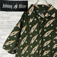 90s ジョニーブレイズ Johnny Blaze 半袖シャツ 総柄 深緑 XL