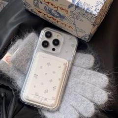 iphone15 pro 花 パープル 磁気吸着 スマホケース カードケース付