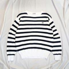 【送料込】 LACOSTE】文字ワニ80s~ボーダー柄コットンニット ネイビー トップス