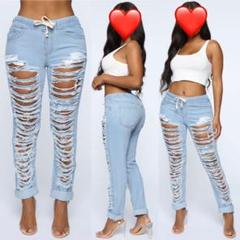 ◇FASHION NOVA◇リップド ダメージ デニム ジョガーパンツ☆S