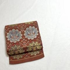 袋帯 丸に鳥や抽象動物模様 花柄模様 金銀糸 弁柄色 PO-3251 袋帯 丸に鳥や抽象動物模様 花柄模様 金銀糸 弁柄色 PO-3251