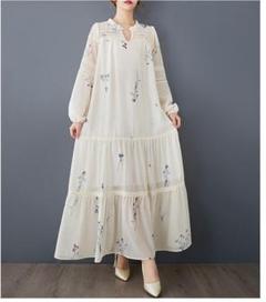 ロング　ワンピース　大きいサイズ レディース 春夏　 新品 半長袖　清楚　花柄
