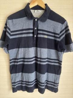 LACOSTE ストライプ ポロシャツ ネイビー/グレー