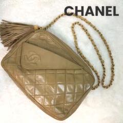 CHANEL チェーン ショルダーバッグ ラムスキン フリンジ ベージュのサムネイル