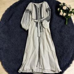 良品☆ヌキテパ ワンピース 刺繍 ガウン リネン リボンベルト 2way ロング 良品☆ヌキテパ ワンピース 刺繍 ガウン リネン リボンベルト