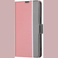 手帳型スマホケース ピンクとグレー 合成皮革 iPhone12.13pro