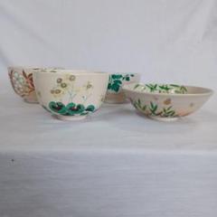 京焼　押小路窯　庄左エ門造　色絵八ツ橋　菖蒲文　茶碗　共布共箱　C　R6547 京焼 押小路窯 庄左エ門造 色絵八ツ橋 菖蒲文 茶碗 共布共箱 C R6547