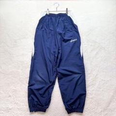 【アシックス】M 紺×白 パンツ スポーツウエア 裾ファスナー ロゴ