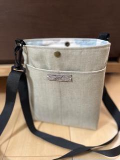 岡山デニムサコッシュ　マチ付きスマホポーチ　ハンドメイド　オリーブベージュ
