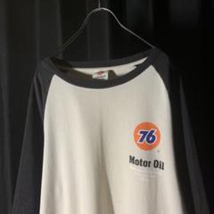 希少 76 ロンＴ ラグラン Y2K モーターオイル 黒 平成 00s 古着