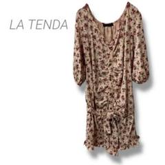 【ラテンダ】LA TENDA 花柄オールインワン フリル ウエストリボン ピンク