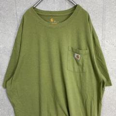 カーハート 刺繍ロゴ 胸ポケット グリーン オーバーサイズTシャツ2XL