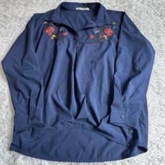 マジェスティックレゴン　花柄　刺繍　シャツ　ネイビー　M