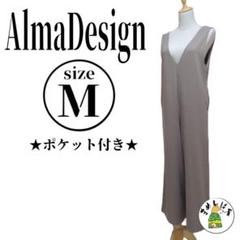 alma design【M】 梨地ポンチVネックサロペット 夏服 オールインワン