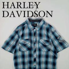 HARLEY DAVIDSON 半袖チェックシャツ　ボタンダウン　L スナップ