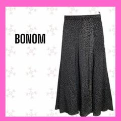 [ボナム] ブラック ドット柄 ロング　フレアスカート　 ウエストゴムあり