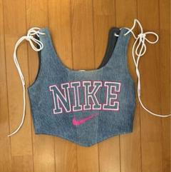 全新 NIKE ナイキ ビスチェ リメイク サロペット ピンクの刺繍 全新 NIKE ナイキ ビスチェ リメイク サロペット ピンクの刺繍