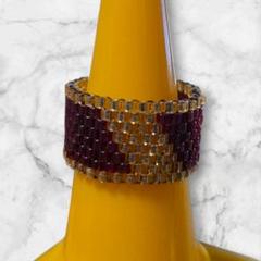 ビーズリング 赤×金　【ハンドメイド】