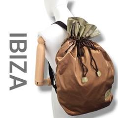 良品　IBIZAイビサ　リュックバッグ　軽量　ナイロン　巾着　A4可 ブラウン