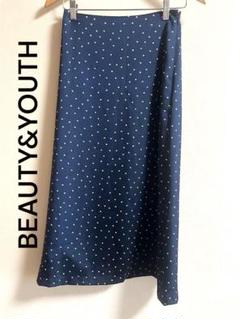 BEAUTY&YOUTH ネイビー ドット柄 ロングスカート S