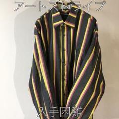 アートストライプシャツ ストライプ柄 ネオンカラー アート柄 アートシャツ