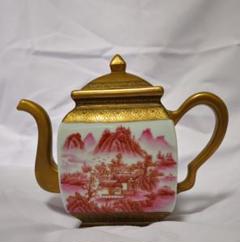 陶器製急須　茶道具　アンティーク　古玩　骨董　未使用品 朱泥 急須 漢詩彫 常滑焼 伊藤陶二 煎茶道具 古玩 骨董