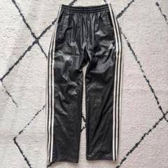 00s adidas トラックパンツ ワイドストレート フェイクレザー風加工　S