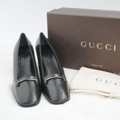 美品】GUCCI マーモント金具 シボ革 パンプス ストラップ 黒 37
