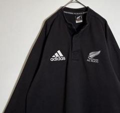 adidasアディダス オールブラックス　刺繍ロゴ　長袖　ラガーシャツ