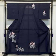 D454 夏着物 訪問着 花模様 青 絽 正絹 バチ衿 未使用極美品