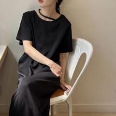 セレクトモカ［F］ネックレイヤードリラックスワンピース　半袖ロングワンピース