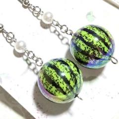 【スイカピアス】ハンドメイド　ビーズ　夏ピアス　フルーツ　イヤリング　爽やか