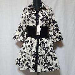新品 Poudre 7分袖 シャツ チュニック ウエストリブワンピース 花柄 新品 Poudre 7分袖 シャツ チュニック ウエストリブワンピース