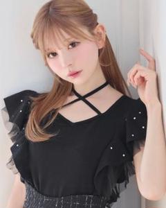 【送料込】ミシェルマカロン　チュールフリルニットトップス　フリーサイズ ミシェルマカロン チュールフリルニットトップス ホワイト
